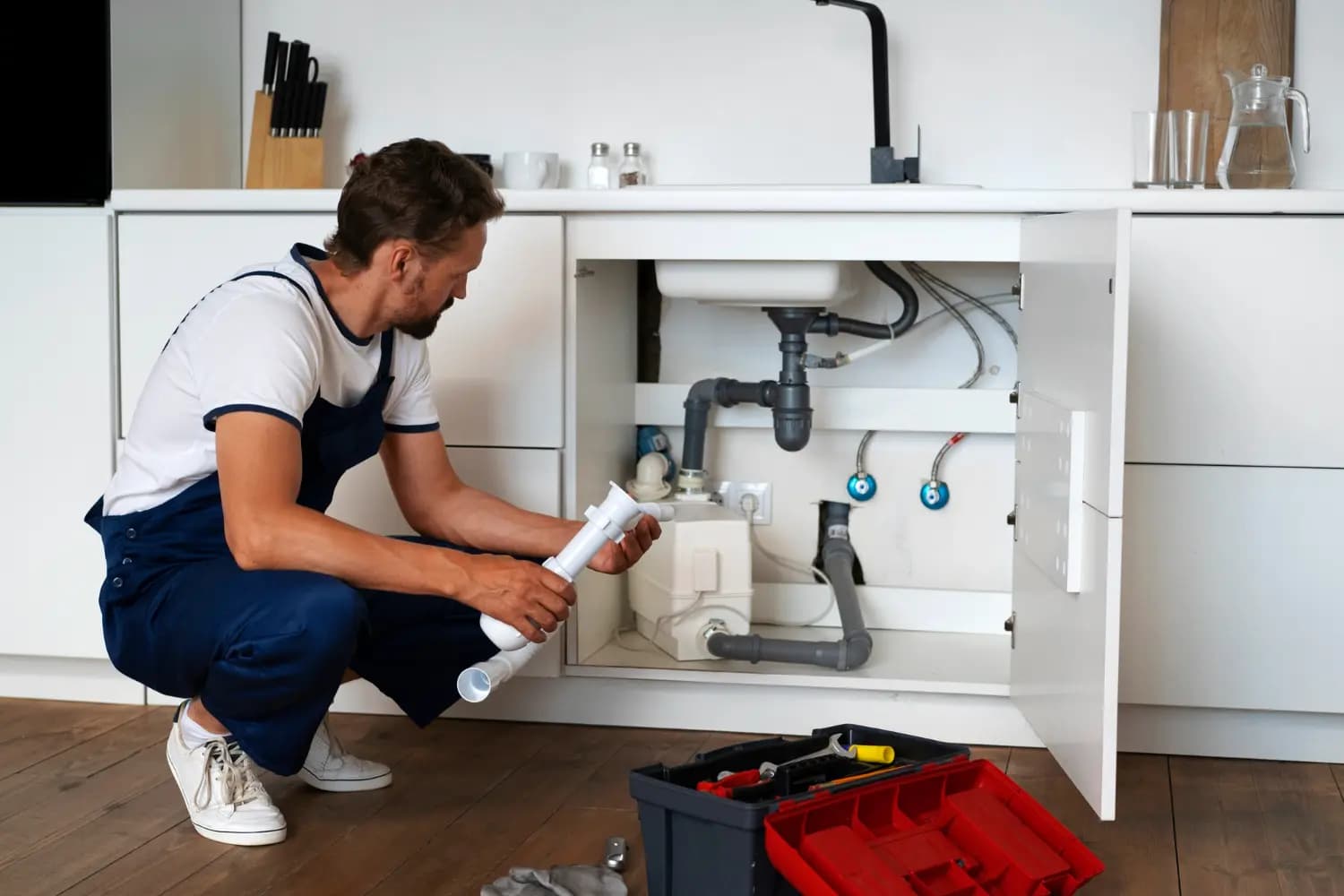 Plumber fixing a sink