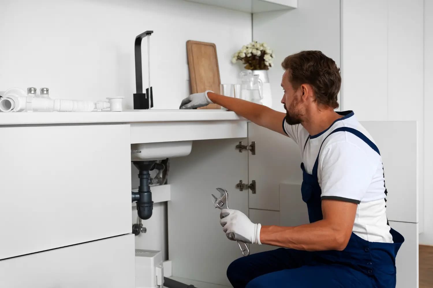 Plumber fixing a sink